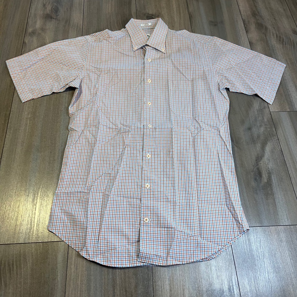 Peter Millar Mens Small Plaid Button Down‎ Short Sleeve Shirt Bin A-29